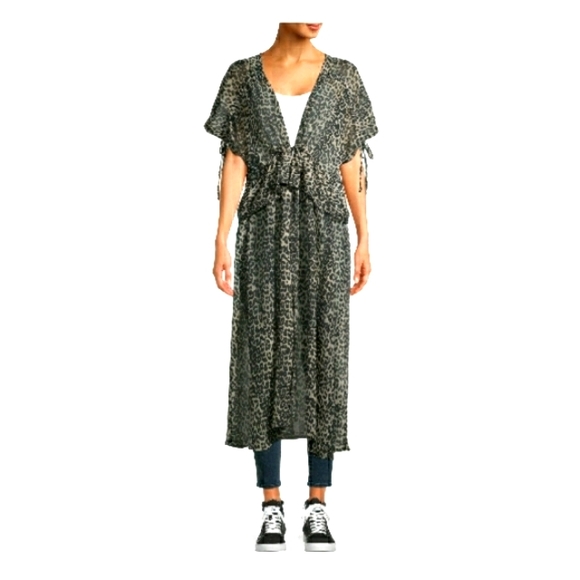 NWT Women's Leopard Print Chiffon Kimono - Picture 3 of 6